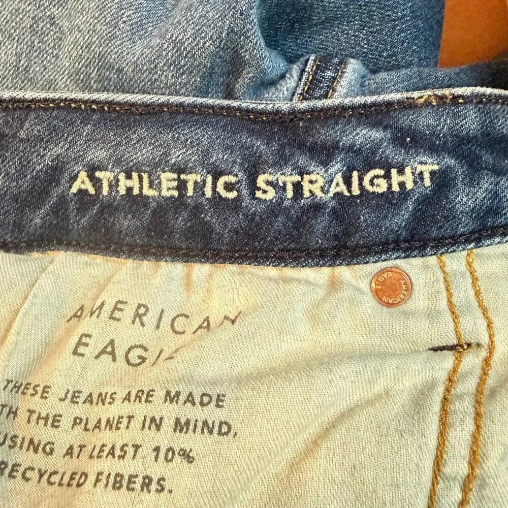 American Eagle AirFlex Athletic Straight Jeans Mens 33x32 Blue Stretch Denim